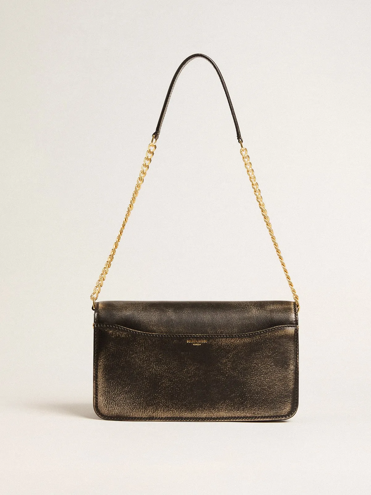 Gioia Bag in black vintage leather with gold details