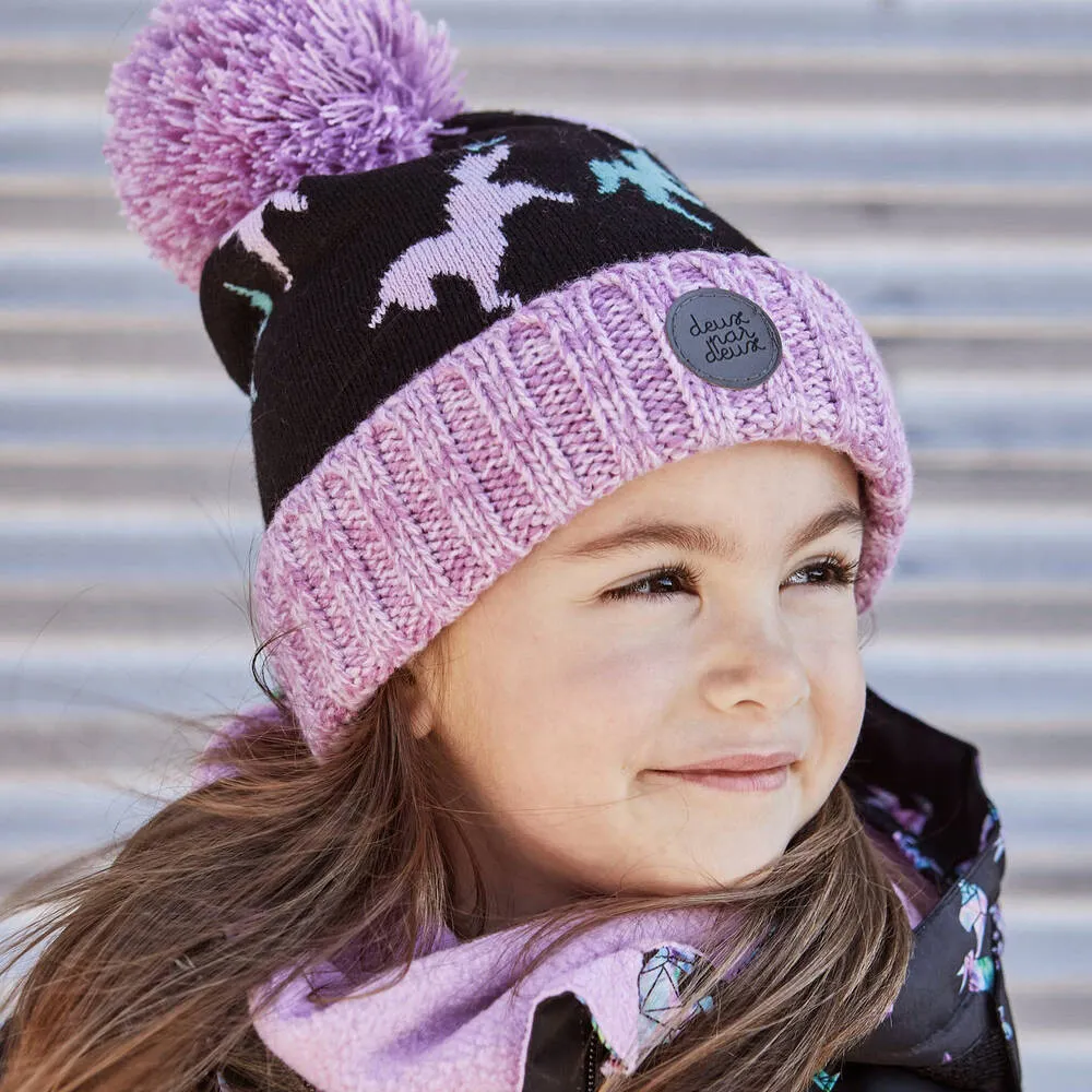 Girls Black Knit Pom-Pom Hat