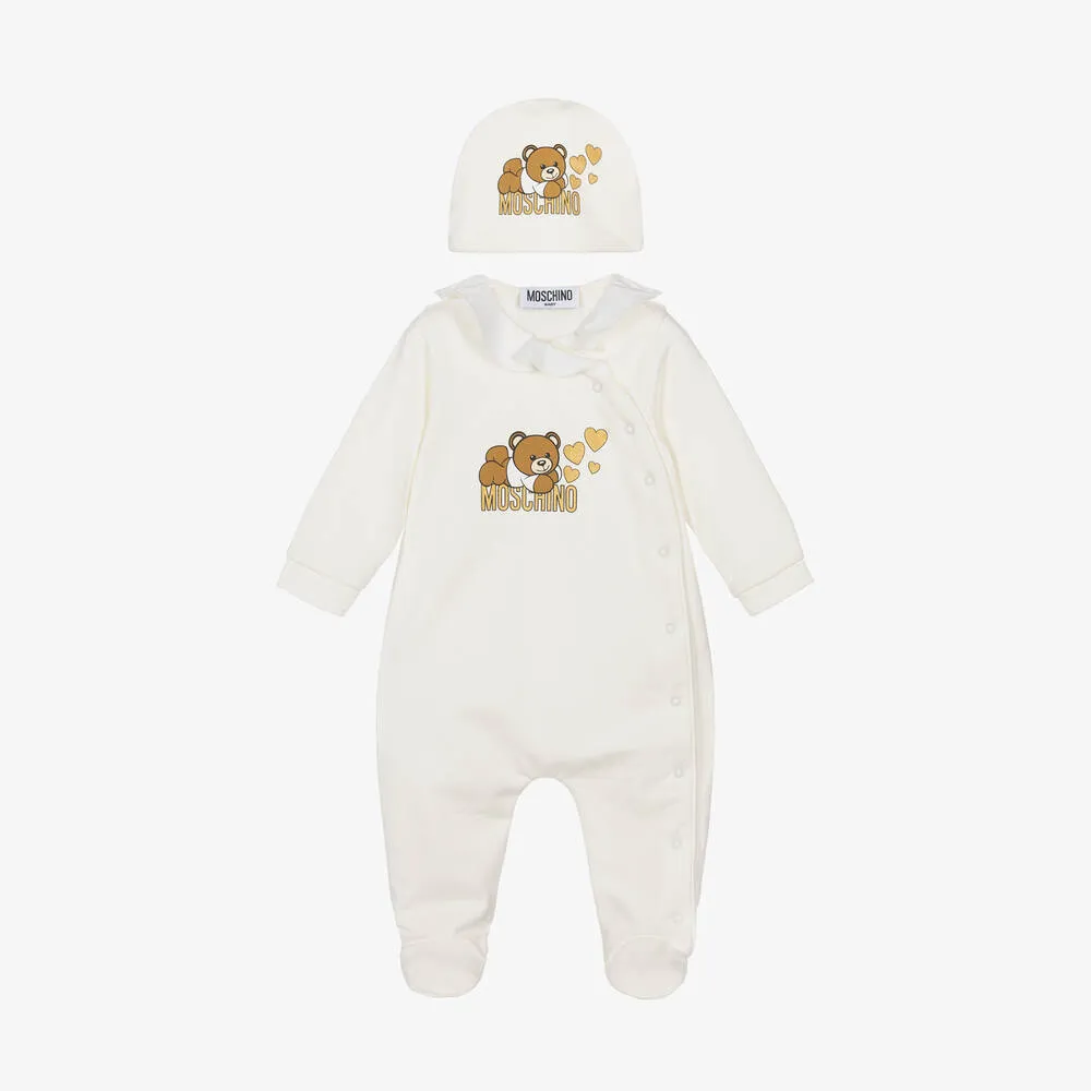 Girls Ivory Cotton Babygrow & Hat Set