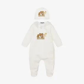 Girls Ivory Cotton Babygrow & Hat Set