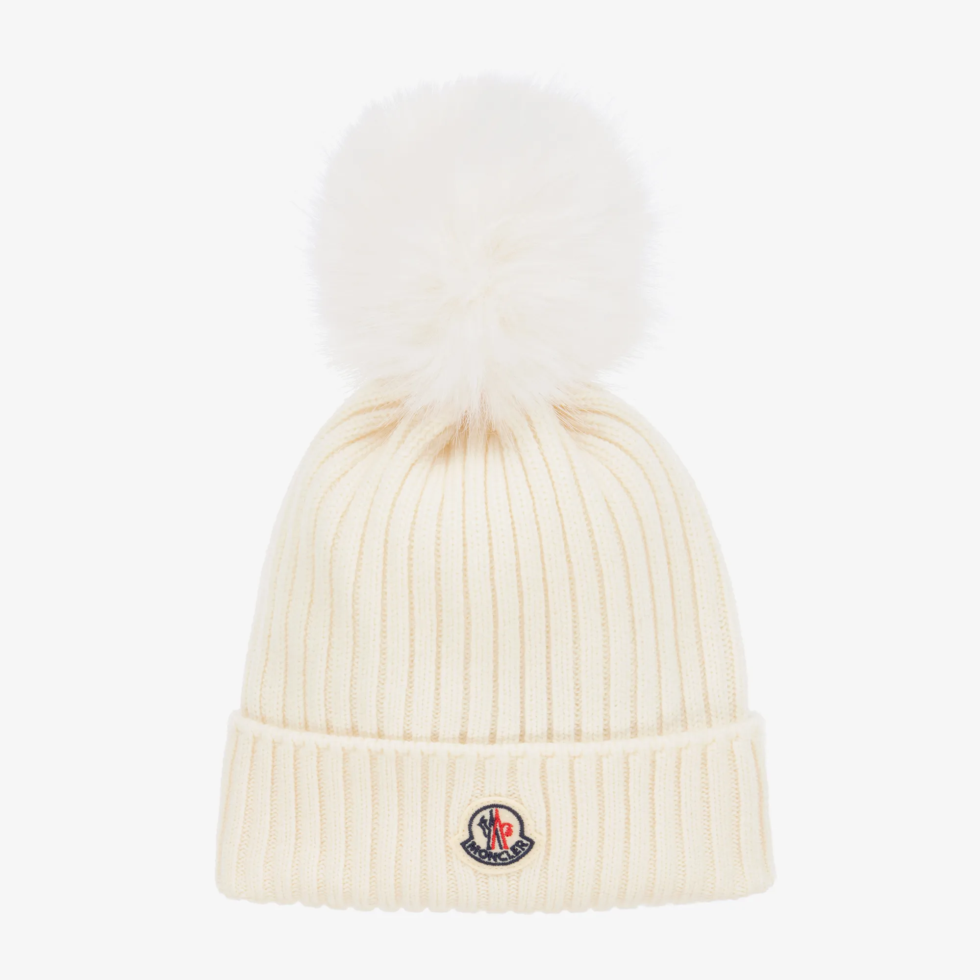 Girls Ivory Wool Pom-Pom Hat