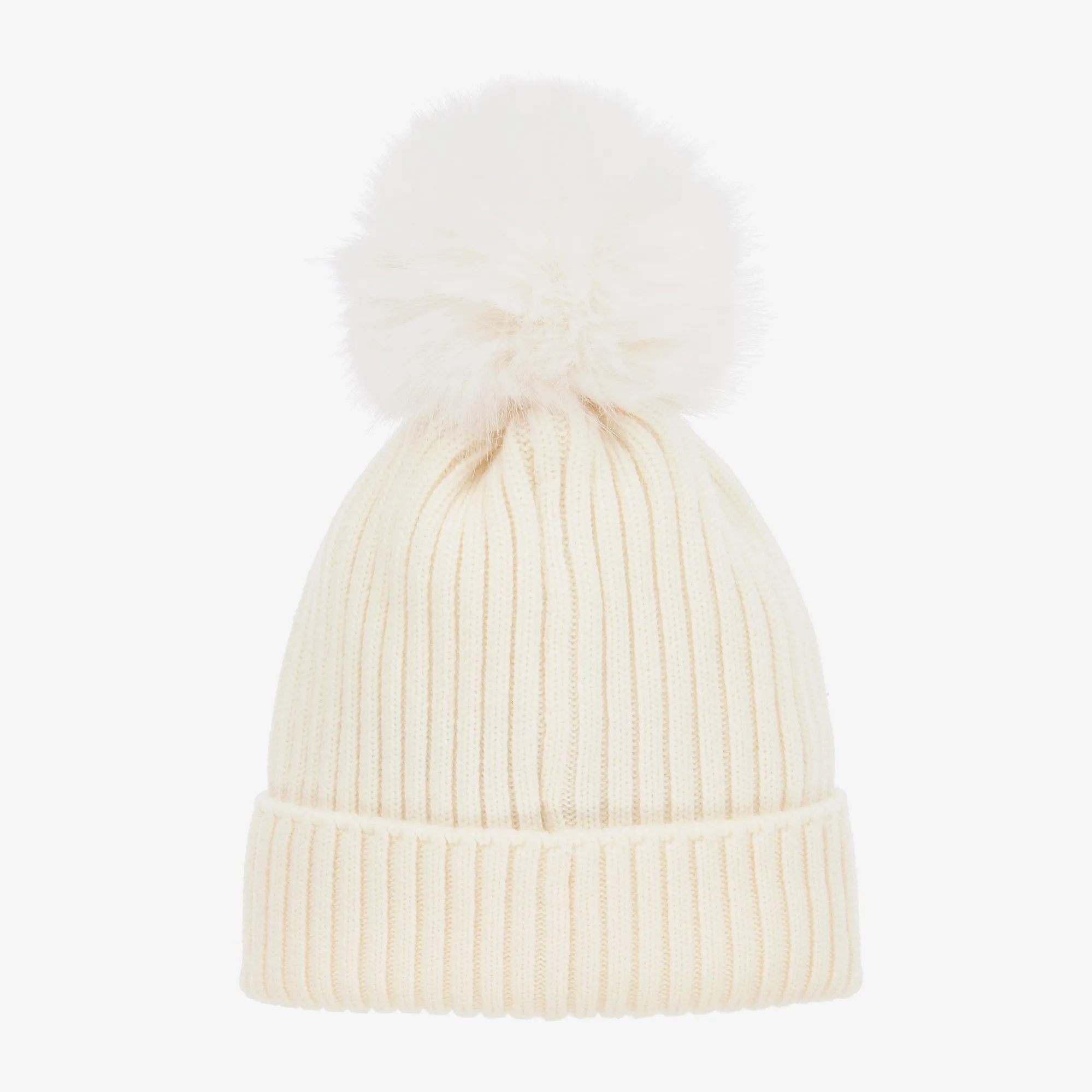 Girls Ivory Wool Pom-Pom Hat