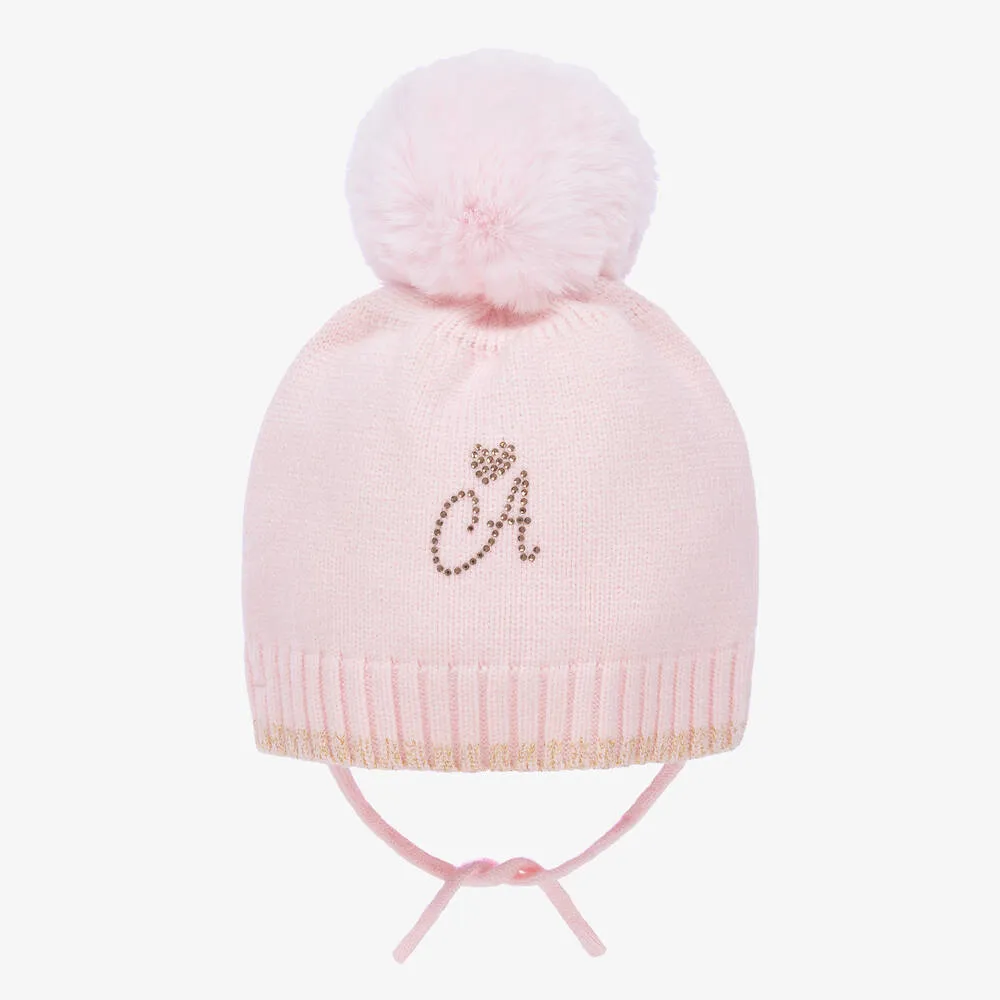 Girls Pale Pink Pom-Pom Hat