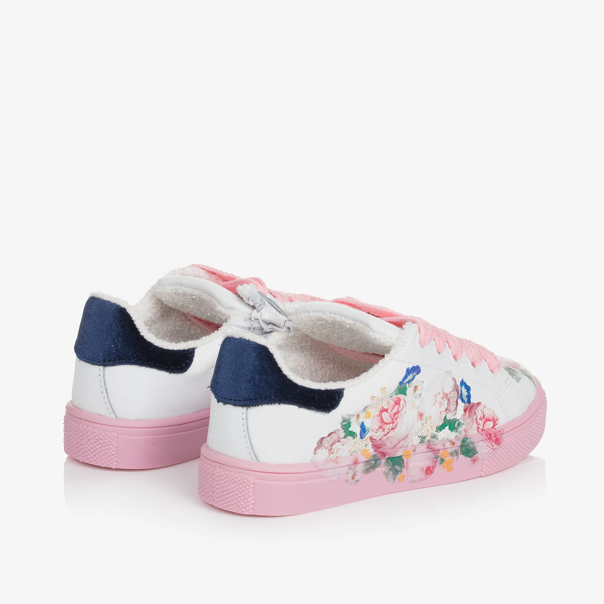 Girls Pink & White Floral Trainers