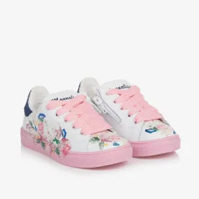 Girls Pink & White Floral Trainers