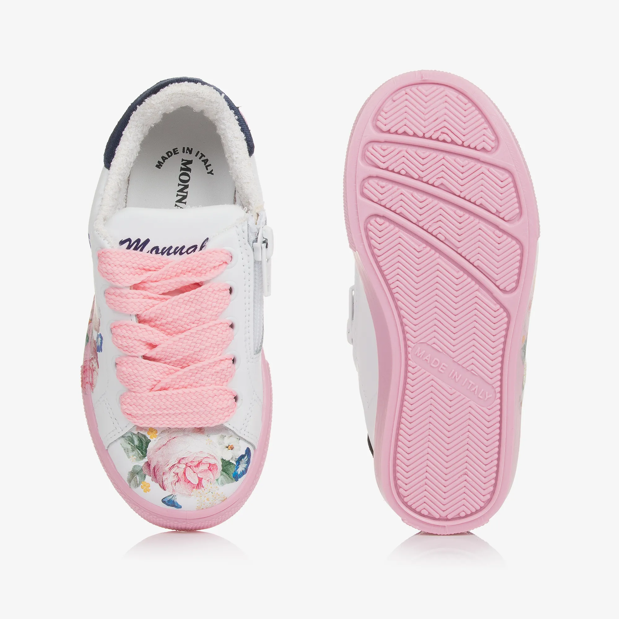 Girls Pink & White Floral Trainers