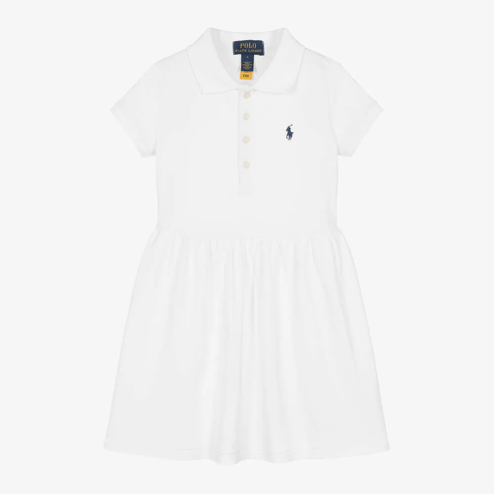 Girls White Cotton Polo Dress