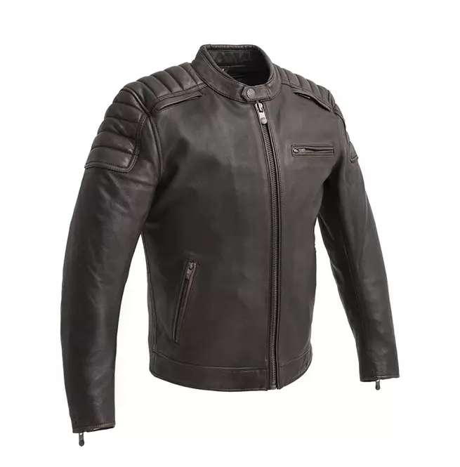 Gothic Men's Brown Beige Cowhide Leather Motorcycle Jacket