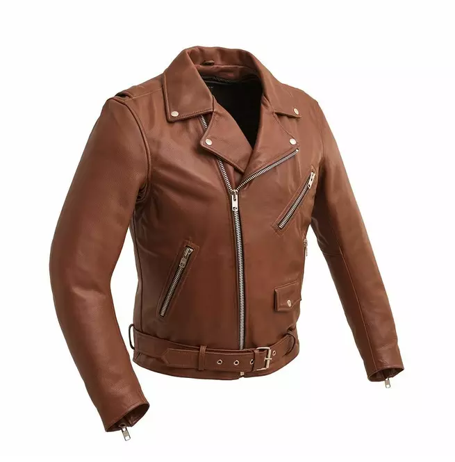 Gothic Men's Lapel Collar Asymmetrical Zipper Cowhide Leather Motorcycle Jacket