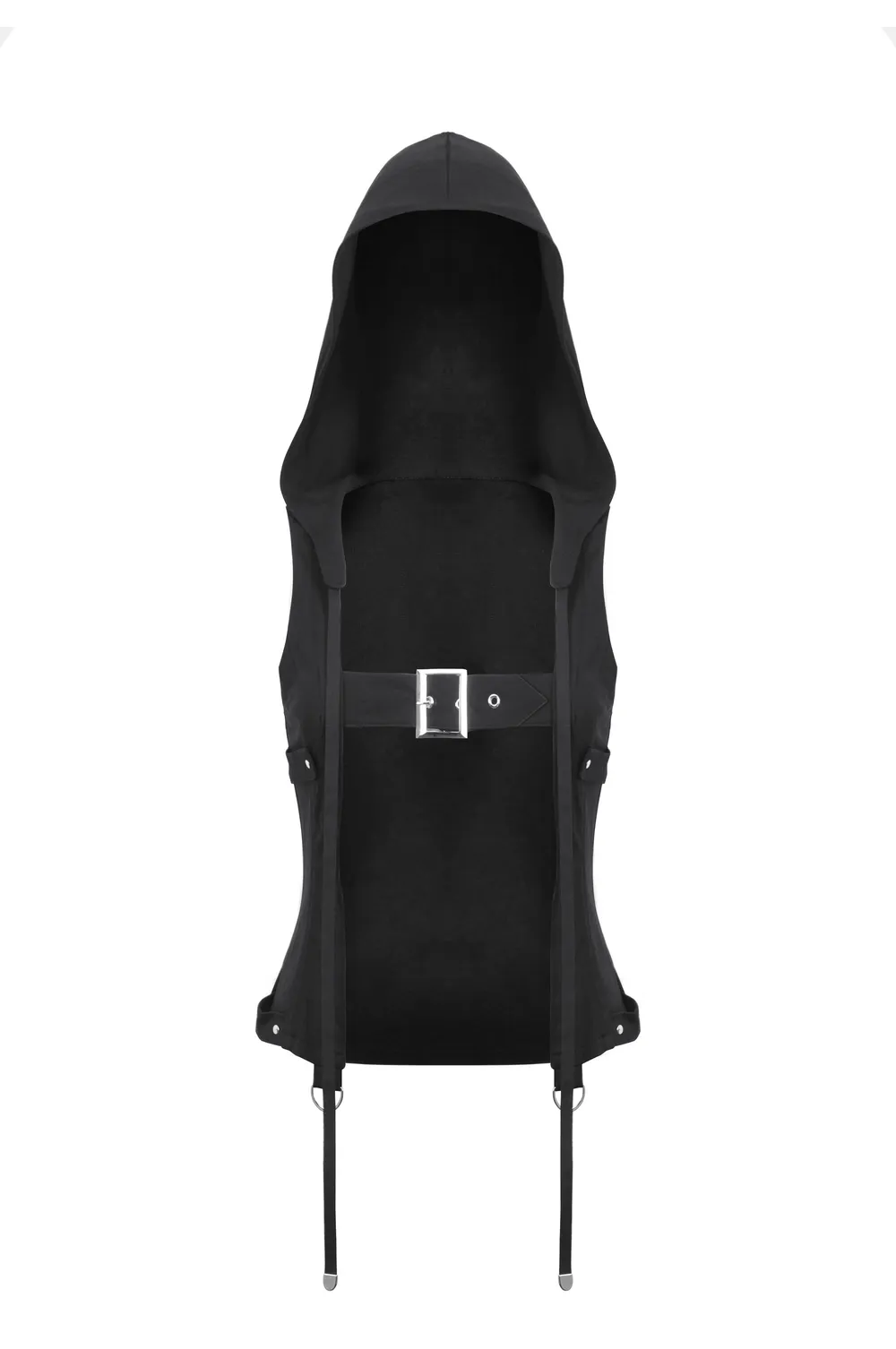 Gothic Sleeveless Hooded Top with Buckle Strap Detail