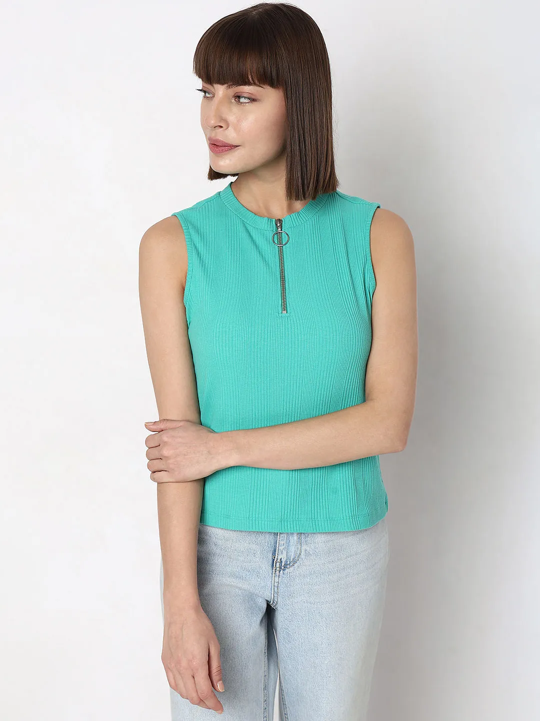 Green Knit Sleeveless Top