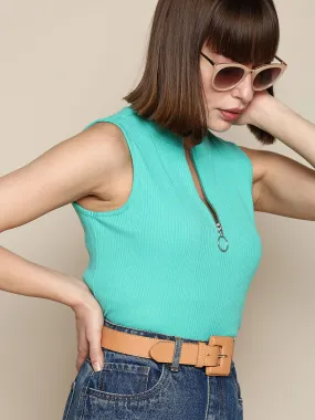 Green Knit Sleeveless Top