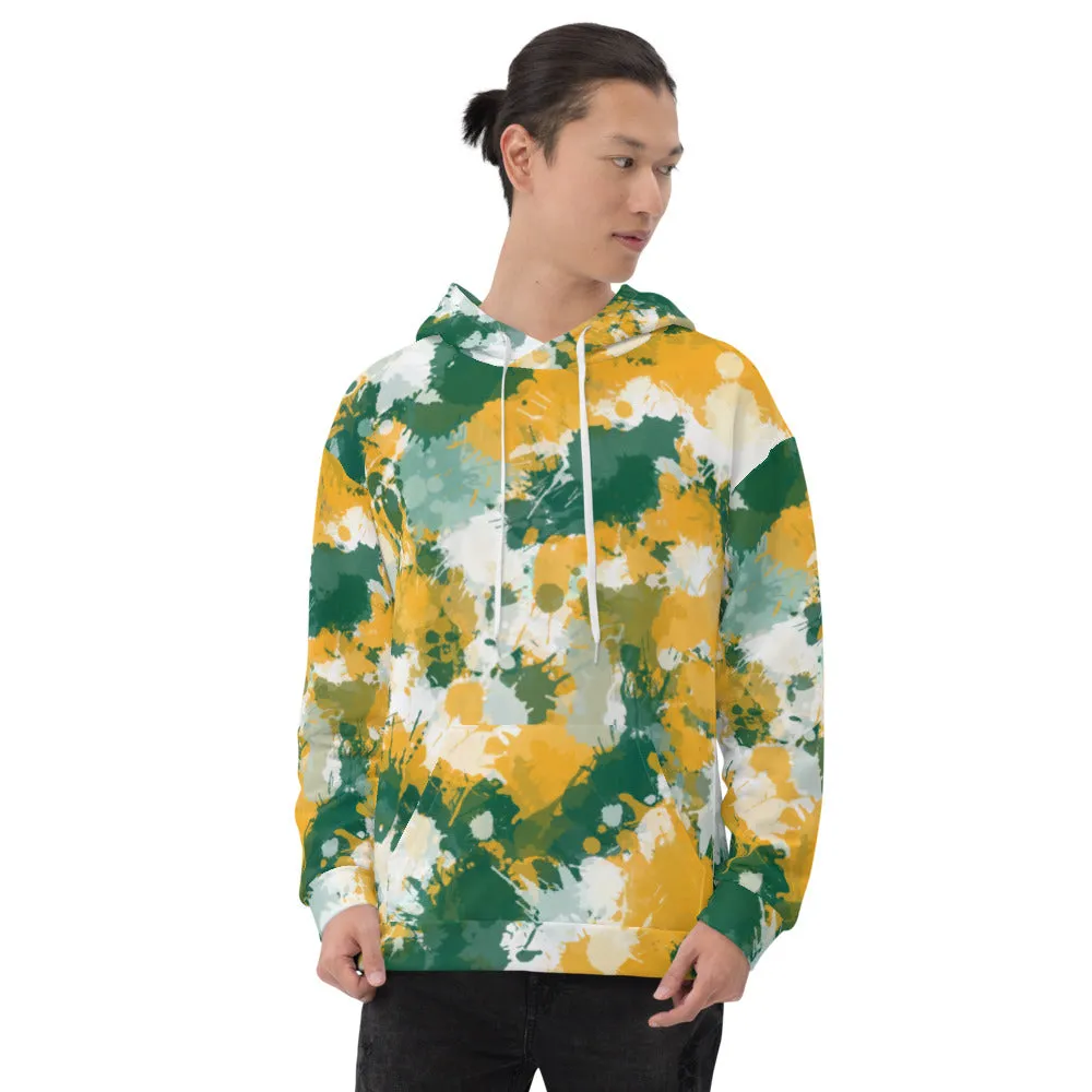 Green White and Gold Paint Pullover Hoodie