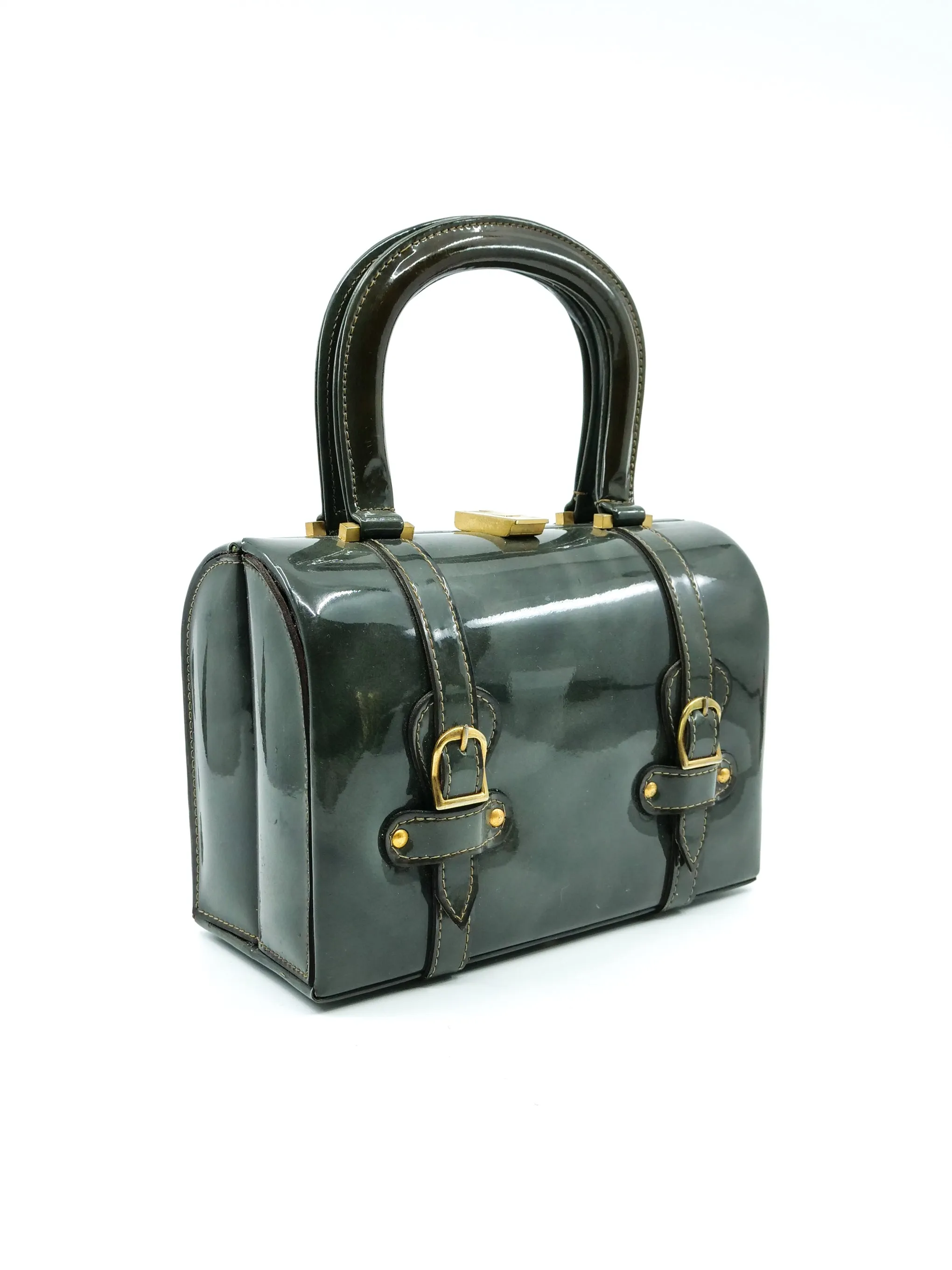 Grey Patent Leather Box Bag