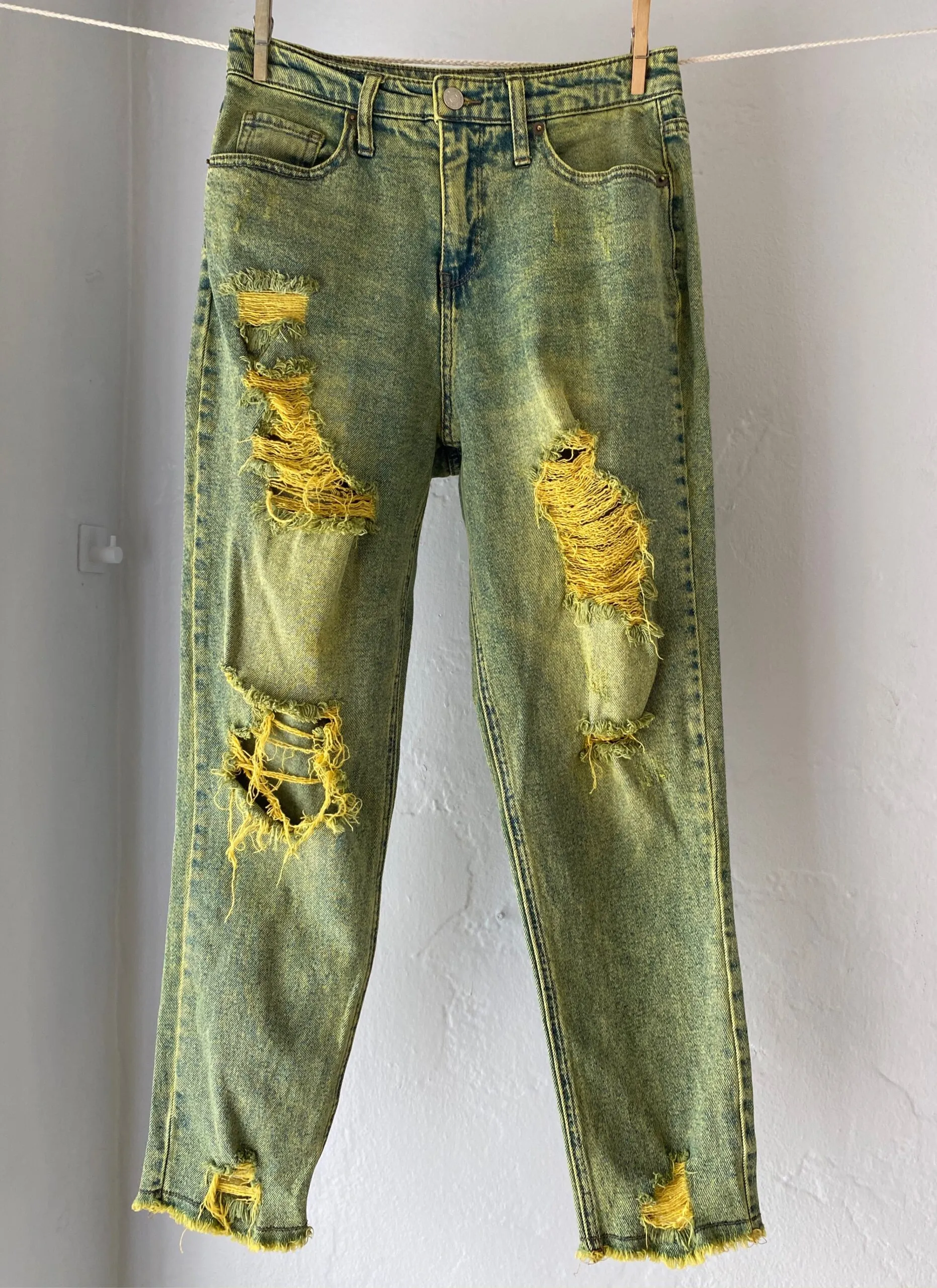 Hand Dyed Upcycled Distressed, High Rise "Mom" Style Jeans