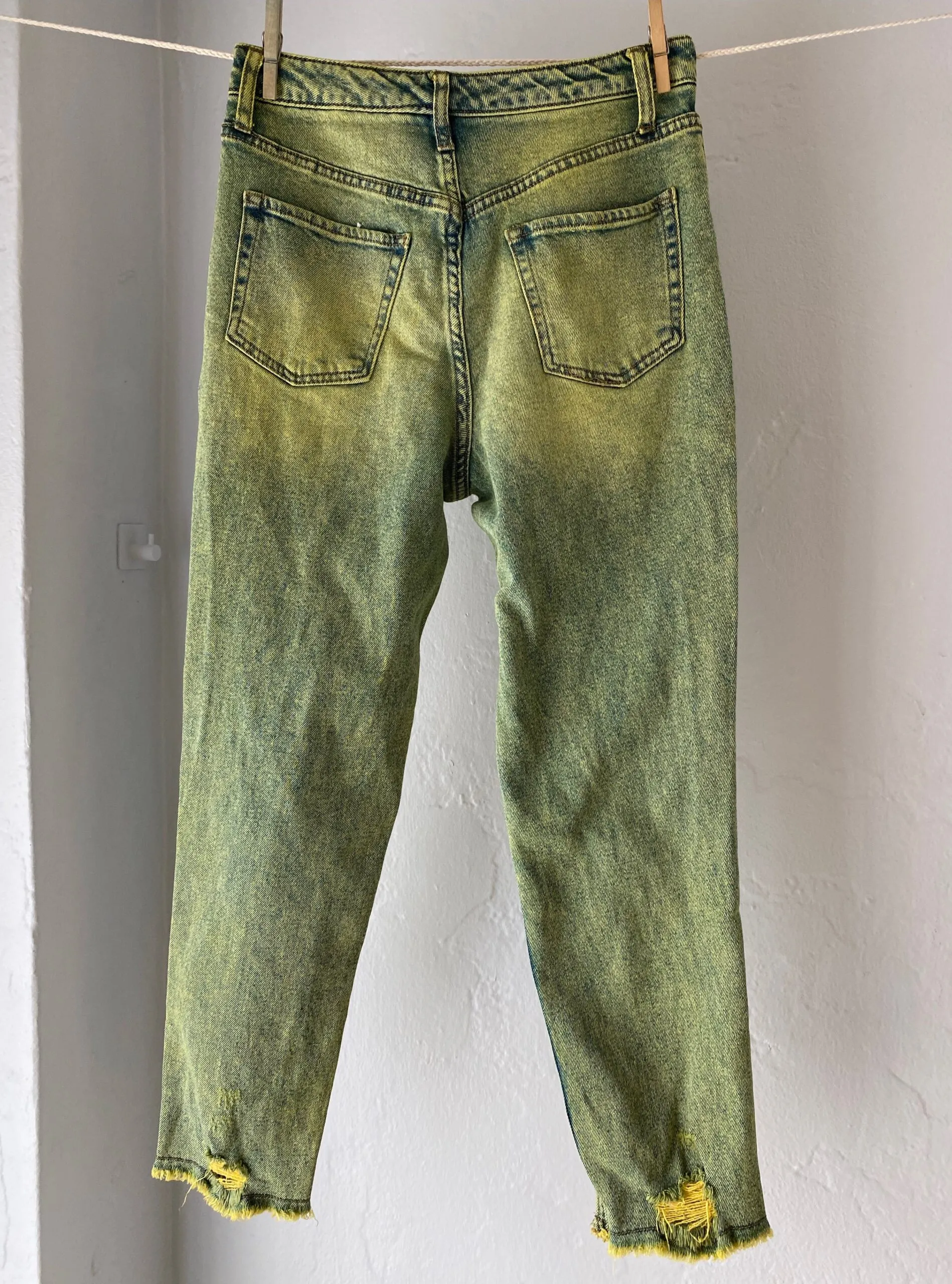 Hand Dyed Upcycled Distressed, High Rise "Mom" Style Jeans