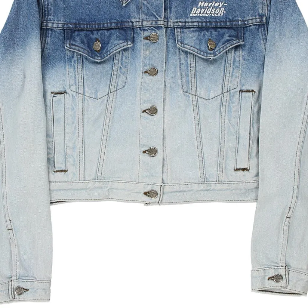 Harley Davidson Cropped Denim Jacket - XL Blue Cotton