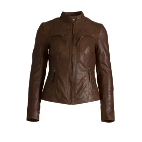 Helium Celine Real Leather Lamb Nappa Biker Jacket Dark Tan