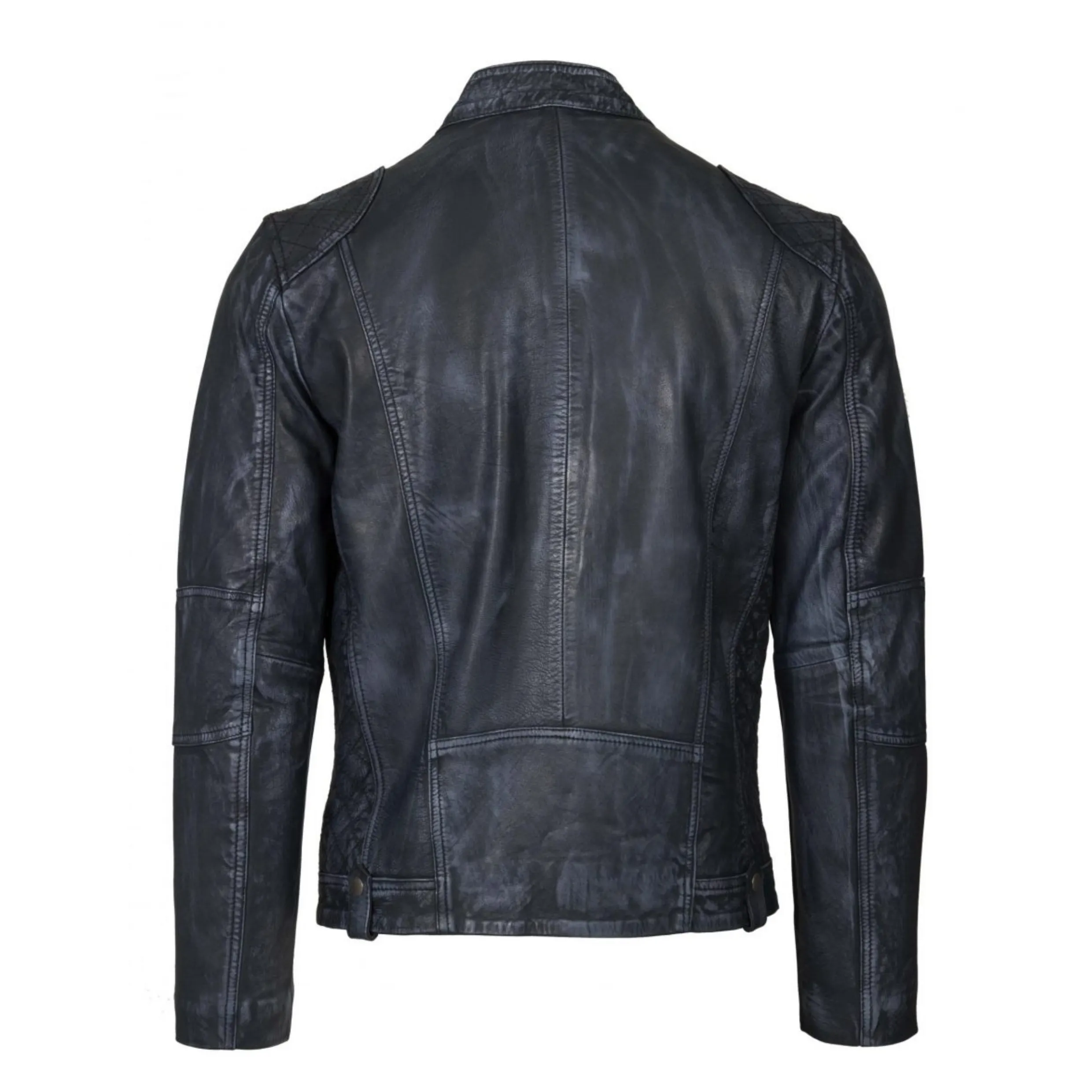 Helium Lamb Nappa Leather Biker Style Jacket - Navy