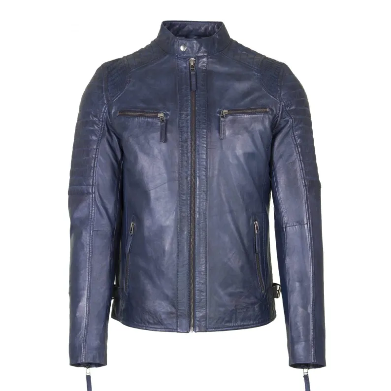 Helium Supersoft Nappa Leather Biker Jacket Paolo 5081 Navy