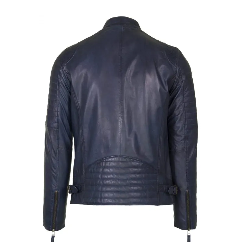 Helium Supersoft Nappa Leather Biker Jacket Paolo 5081 Navy