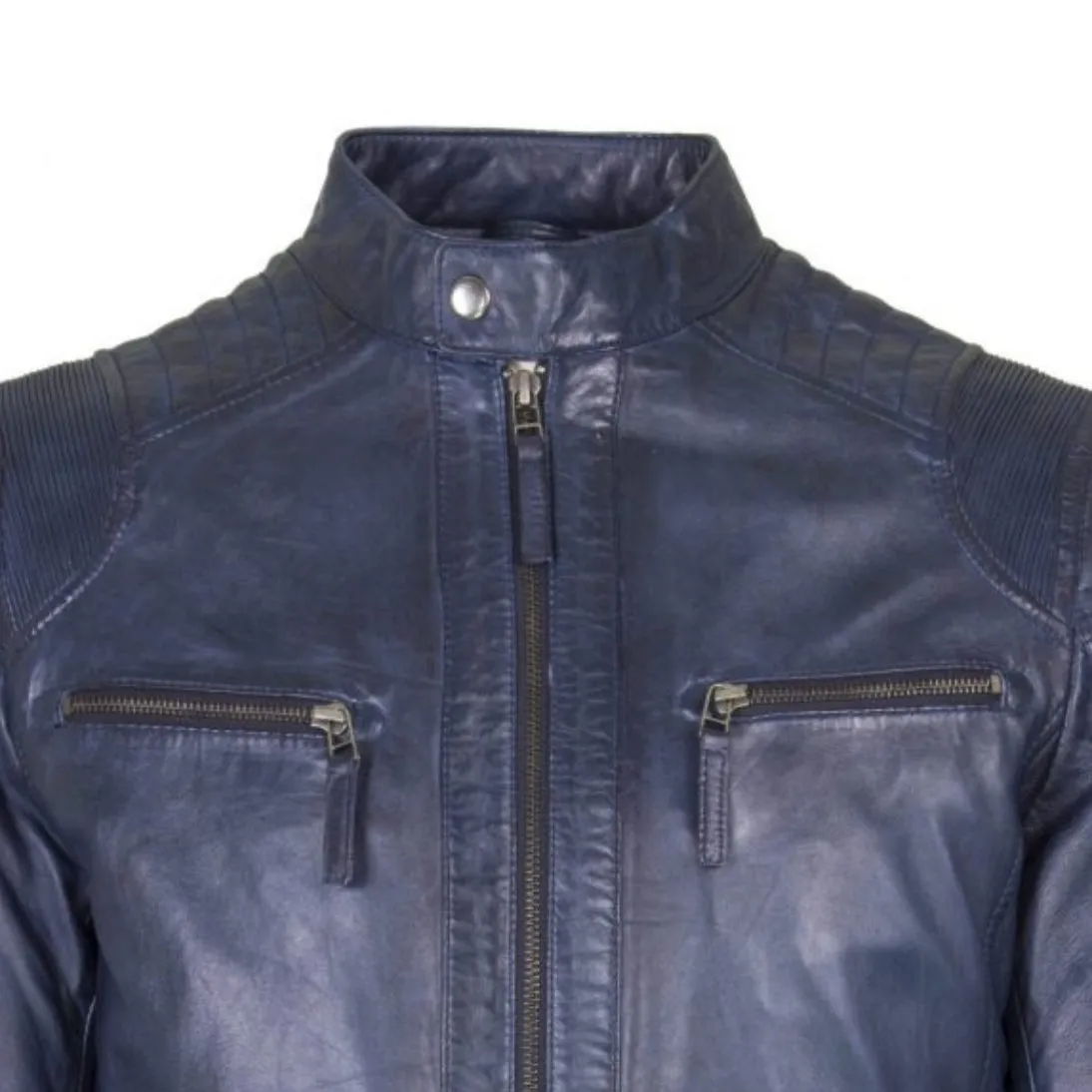 Helium Supersoft Nappa Leather Biker Jacket Paolo 5081 Navy