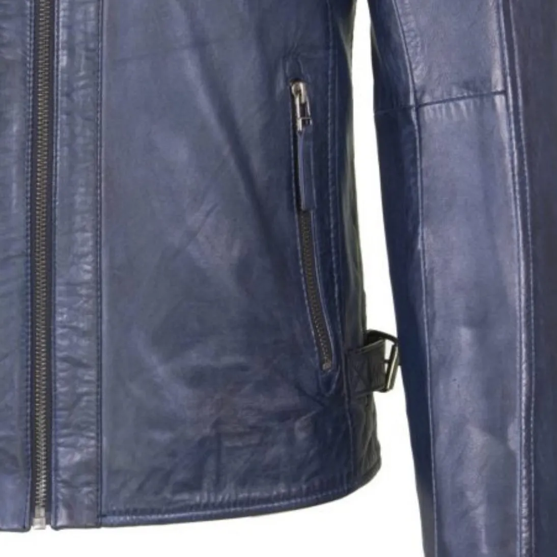 Helium Supersoft Nappa Leather Biker Jacket Paolo 5081 Navy