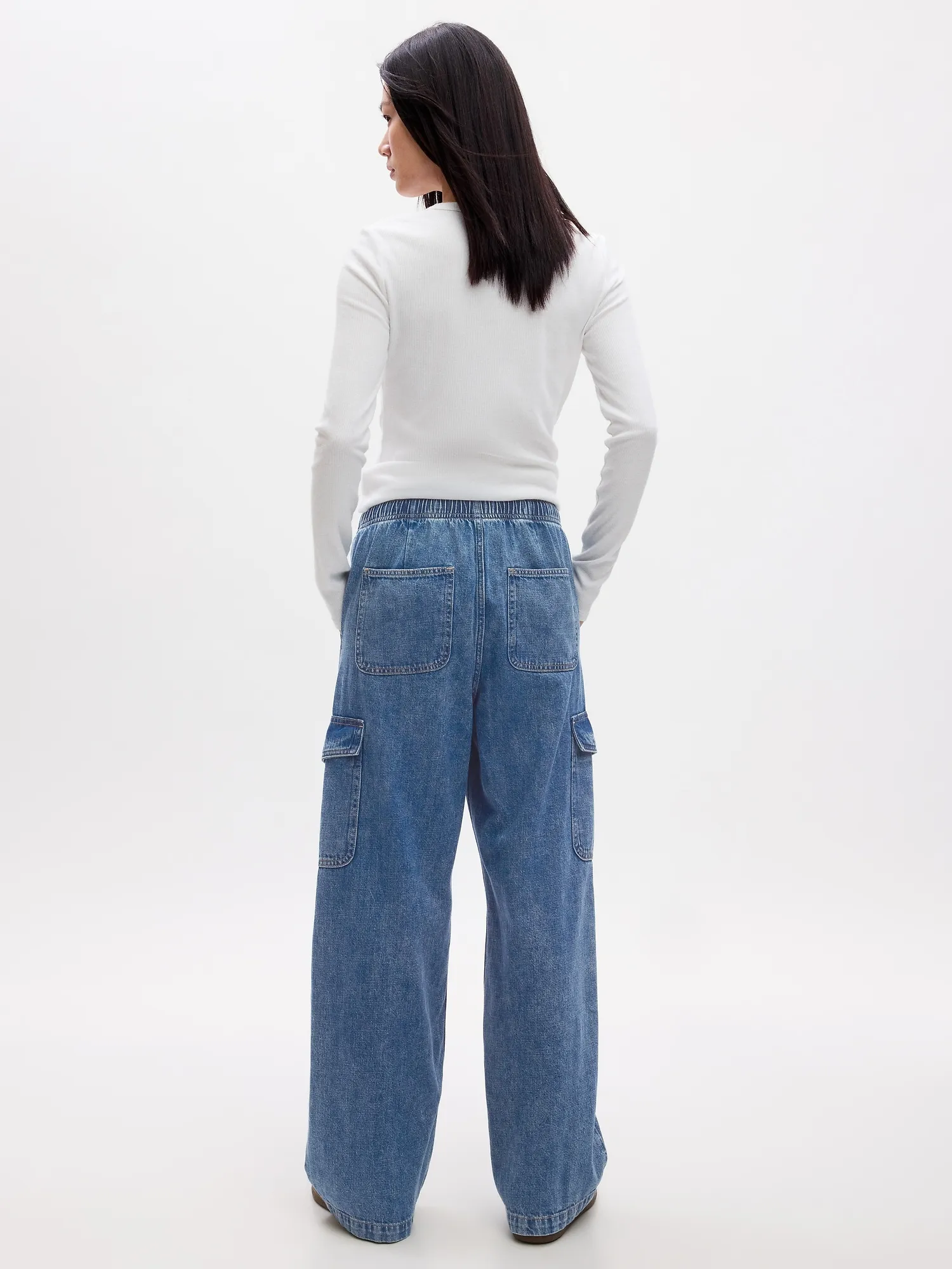 High Rise Wide-Leg Cargo Pull-On Jeans