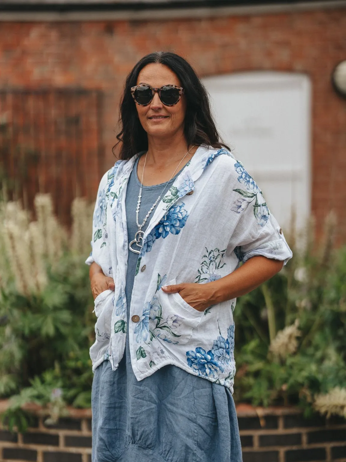 Hooded Linen Floral Jacket Frida