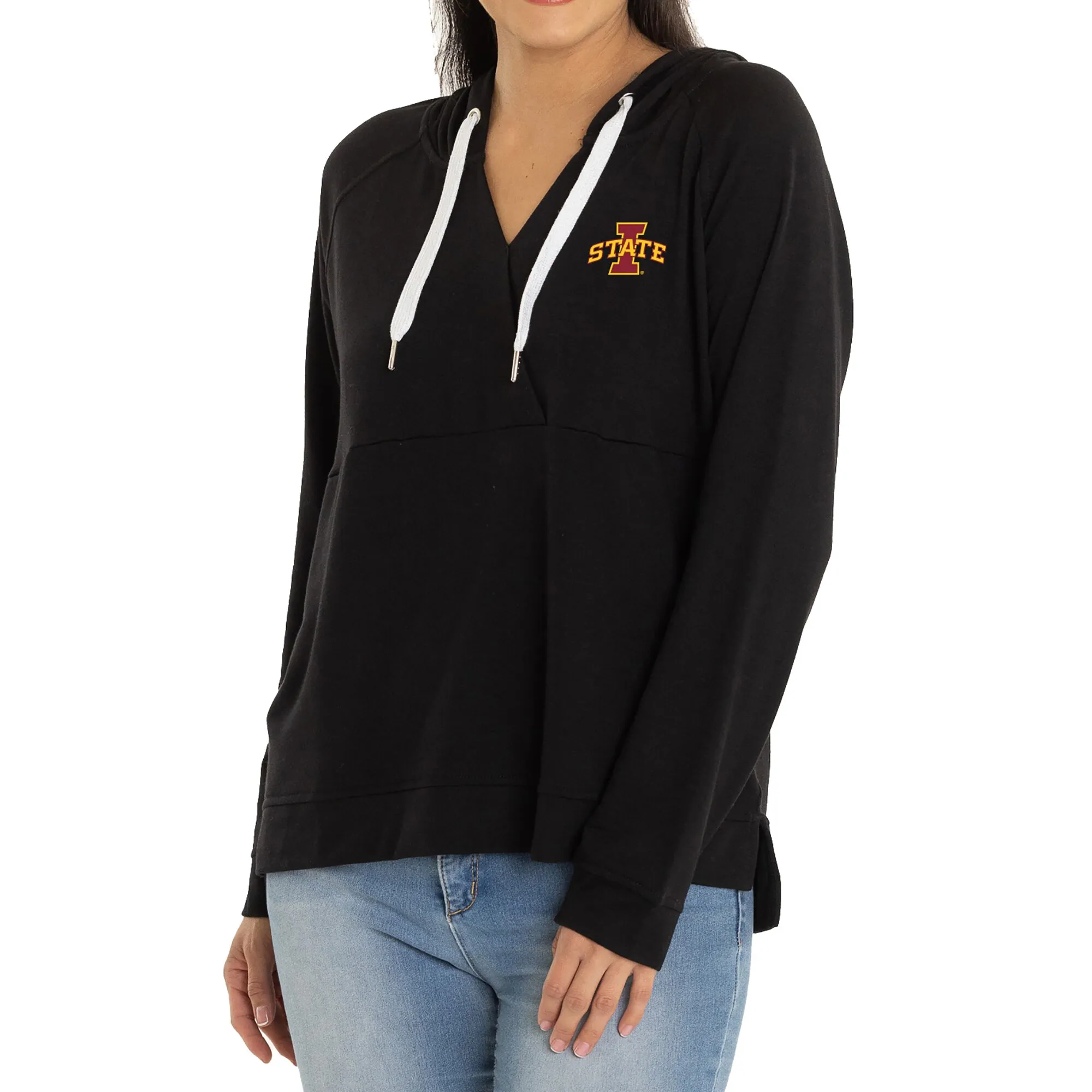 Iowa State Cyclones Women's Black Christine Cross Front Tri-Blend Pullover Hoodie