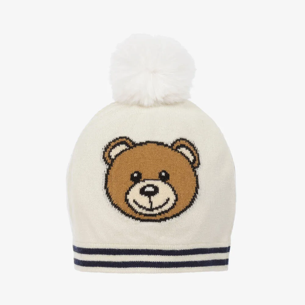 Ivory Teddy Pom-Pom Baby Hat