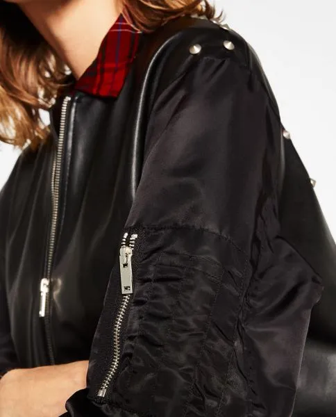 Jacket in imitation leather MA1 for woman with embroidery on the back