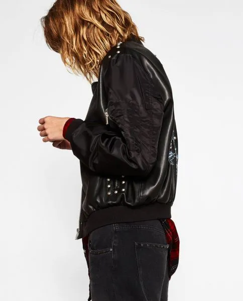 Jacket in imitation leather MA1 for woman with embroidery on the back