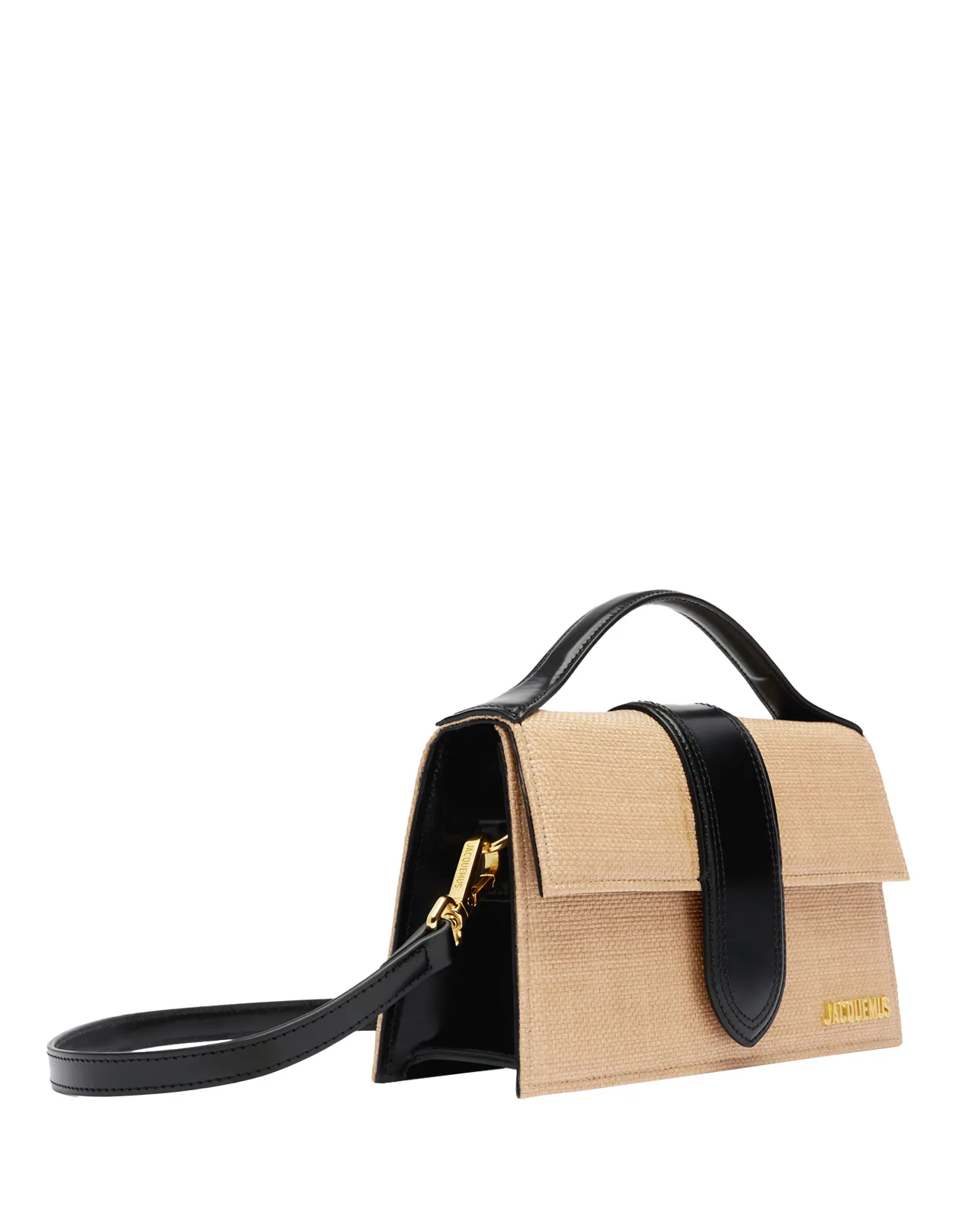 JACQUEMUS The Large Bambino Bag In Black Leather and Natural Raffia