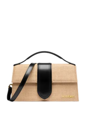 JACQUEMUS The Large Bambino Bag In Black Leather and Natural Raffia