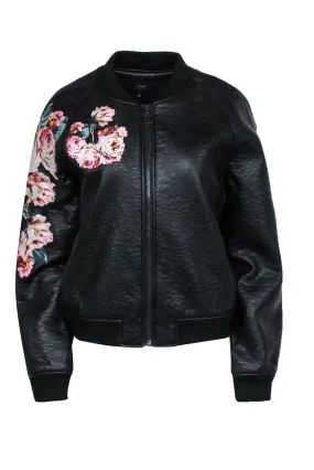 Joe's - Black Faux Leather Jacket w/ Floral Embroidery Sz M