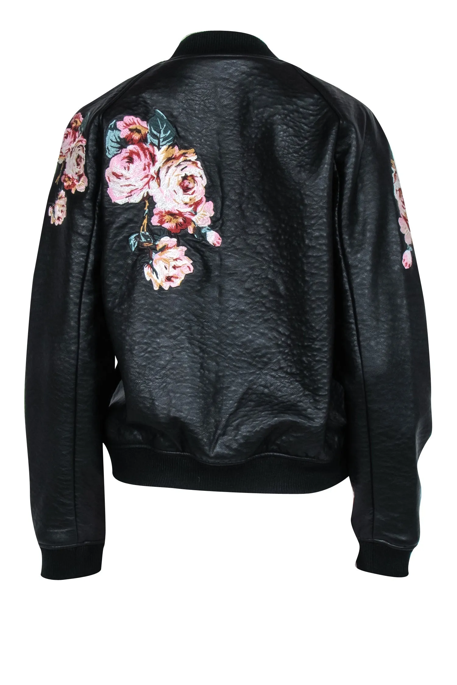 Joe's - Black Faux Leather Jacket w/ Floral Embroidery Sz M