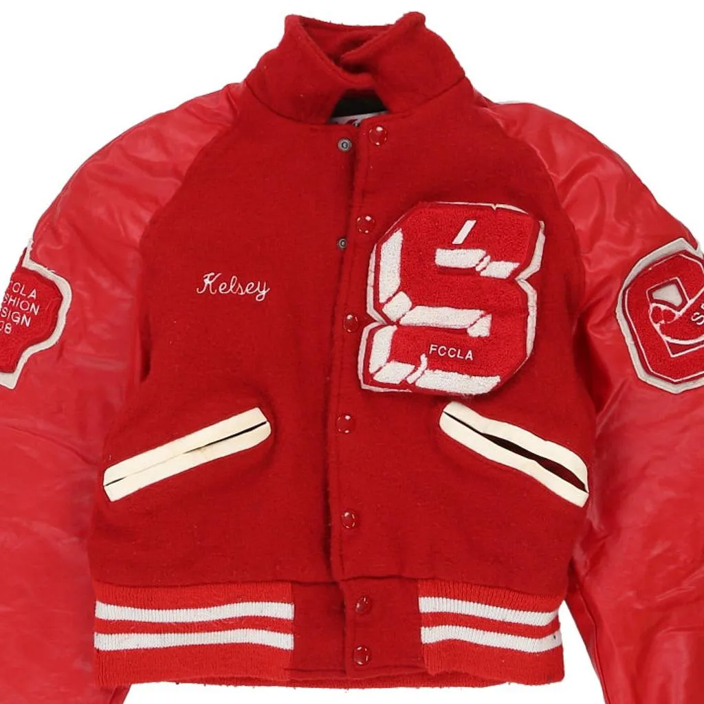 Kelsey, FCCLA 08 Mecca Cropped Varsity Jacket - XS Red Wool Blend