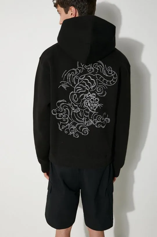 Kenzo cotton sweatshirt Gots Star Tiger Emb Classic men's black color hooded FE65SW2194MB.99J