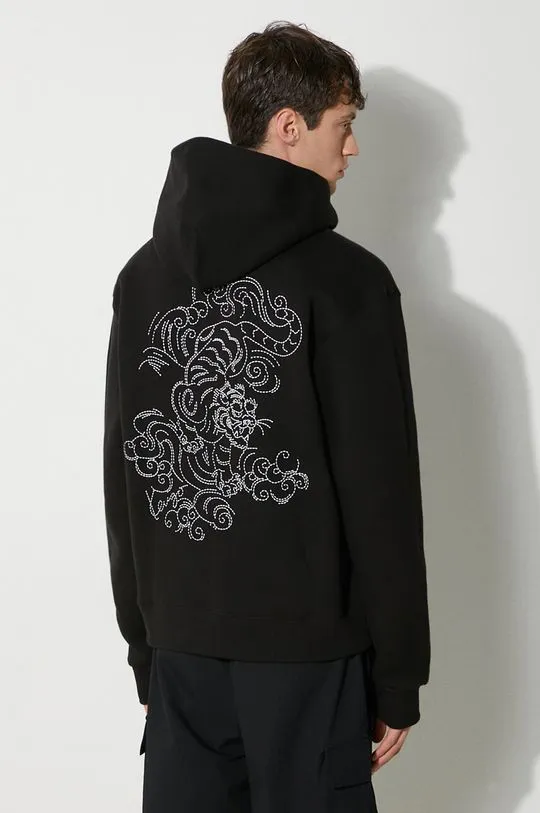 Kenzo cotton sweatshirt Gots Star Tiger Emb Classic men's black color hooded FE65SW2194MB.99J