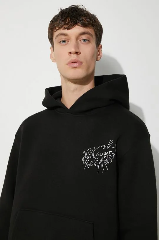 Kenzo cotton sweatshirt Gots Star Tiger Emb Classic men's black color hooded FE65SW2194MB.99J