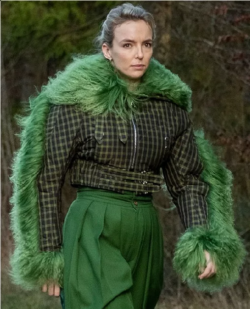 Killing Eve S03 Villanelle (Jodie Comer) Checkered Green Fur Cropped Jacket - TLC