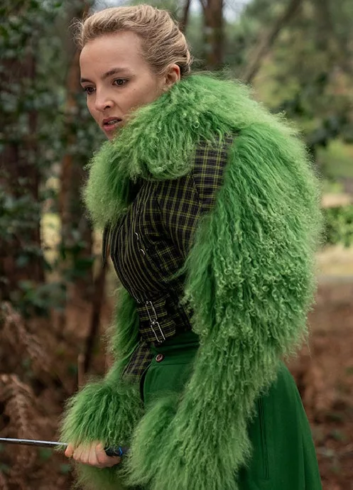 Killing Eve S03 Villanelle (Jodie Comer) Checkered Green Fur Cropped Jacket - TLC