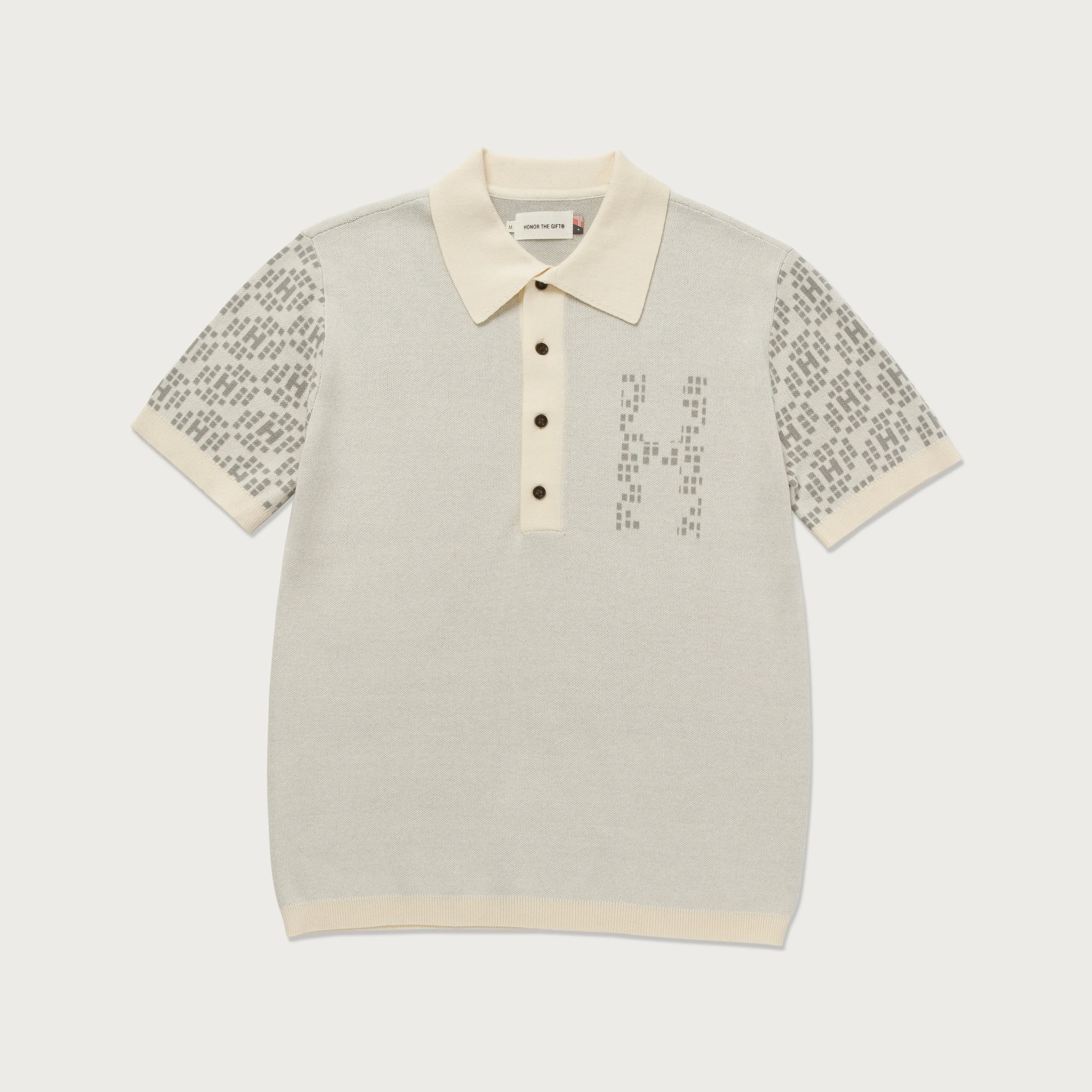 Knit H Pattern Polo - Bone