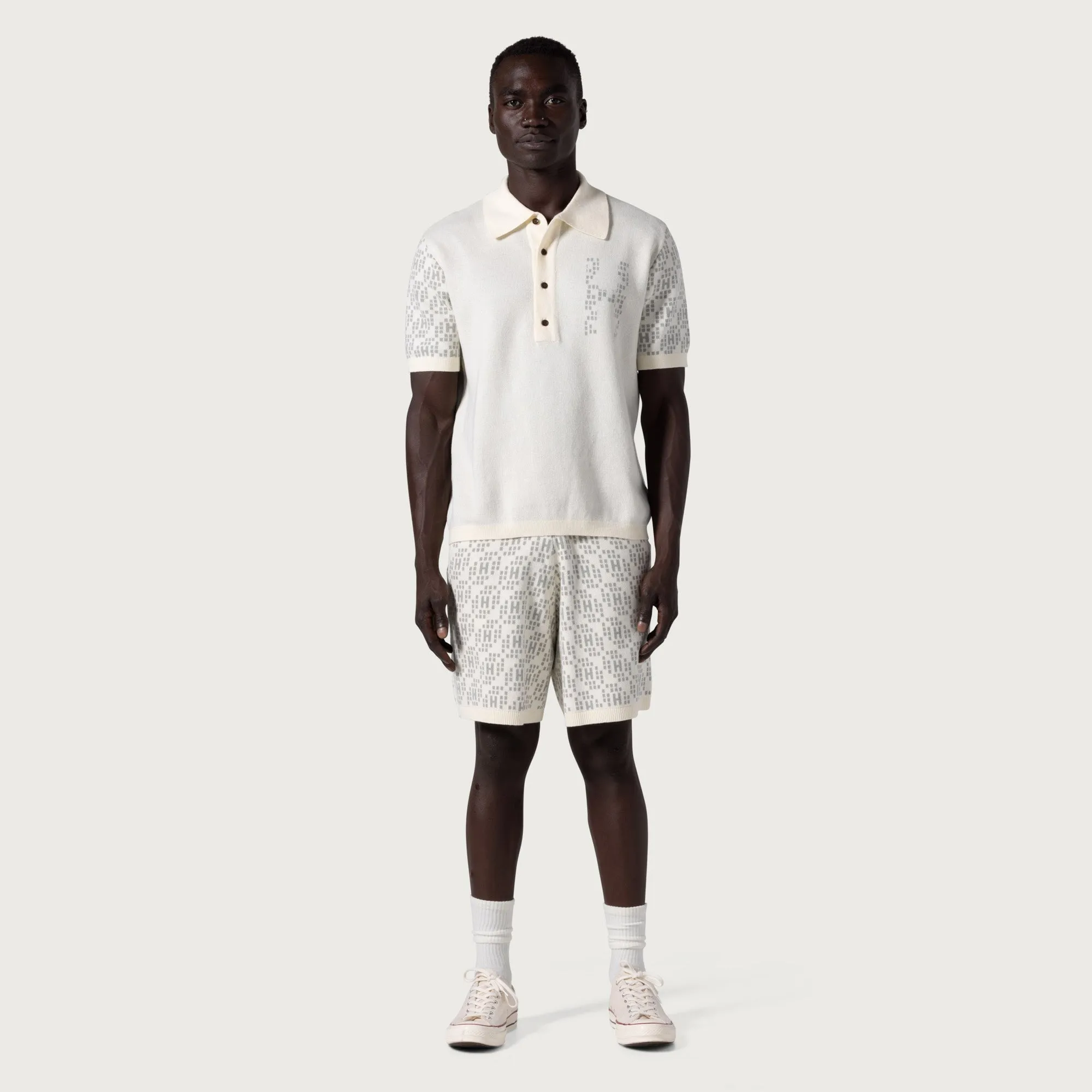 Knit H Pattern Polo - Bone