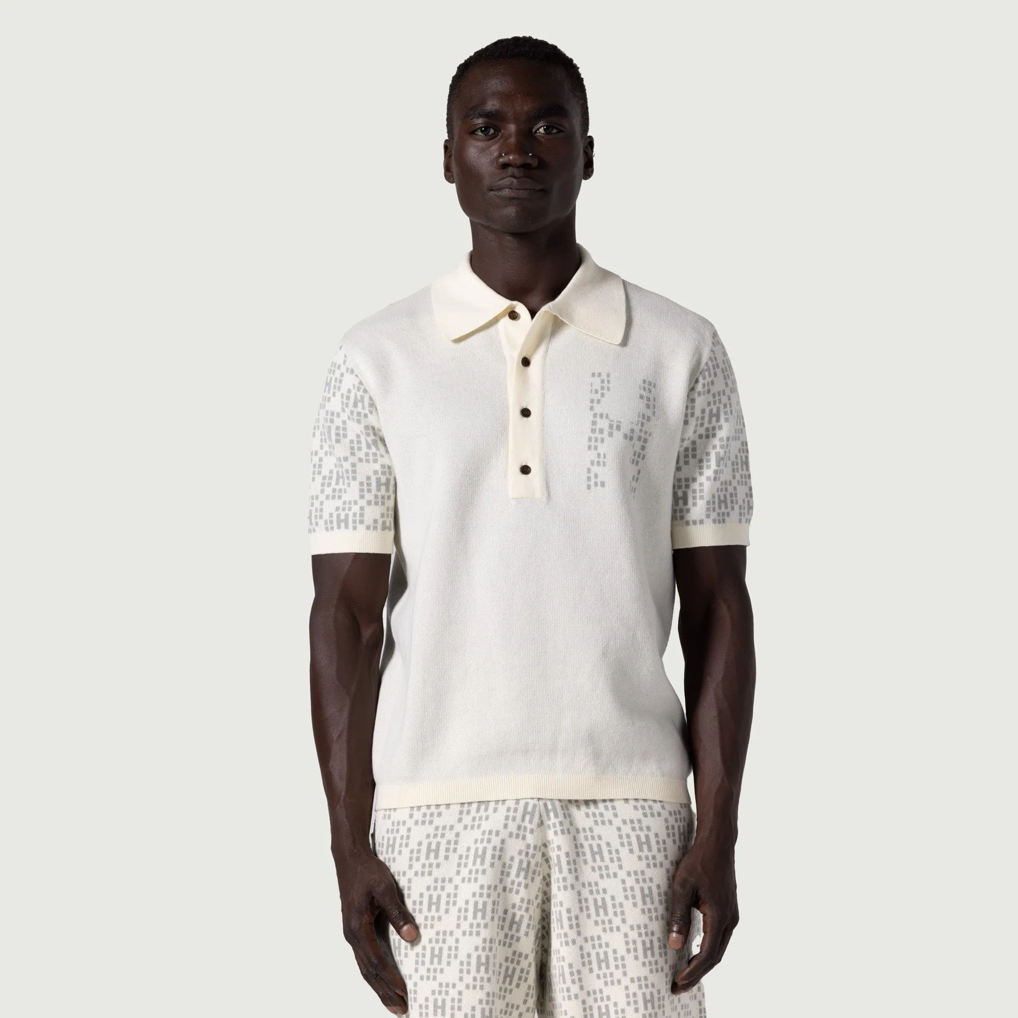 Knit H Pattern Polo - Bone