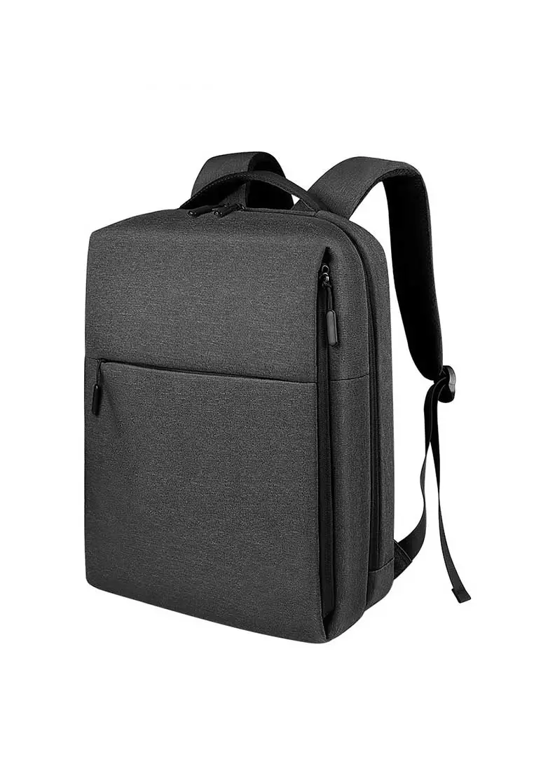 Lara Men's Plain Zipper Laptop Backpack - Dark Grey