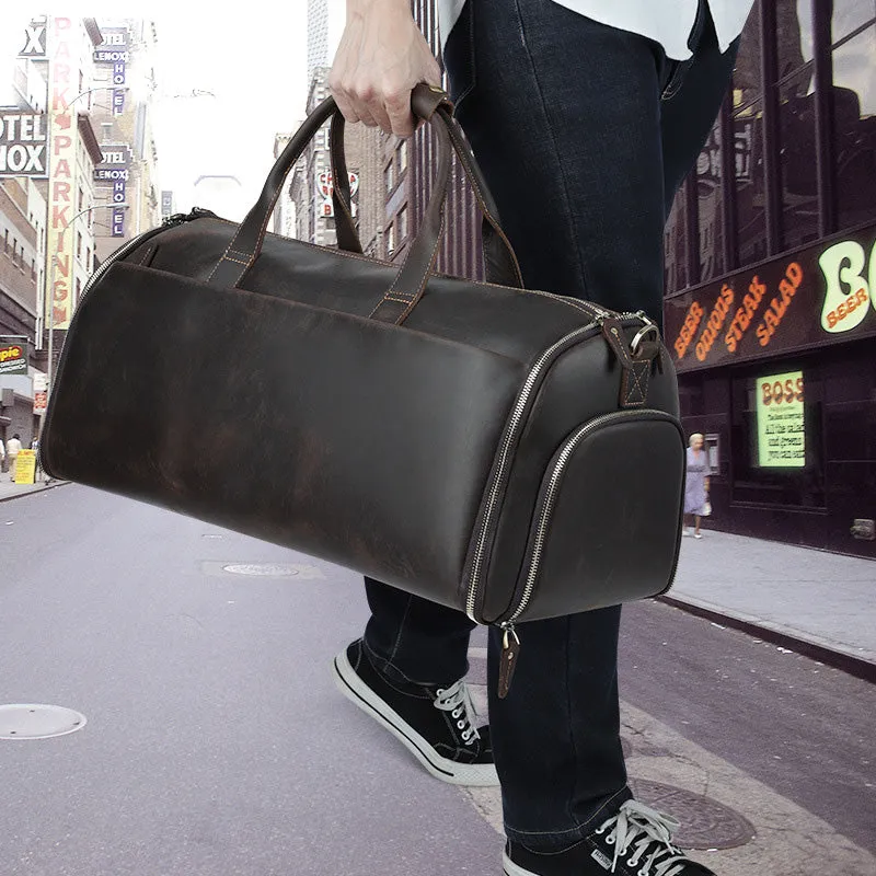 Large Leather Duffle Bag with Shoe Compartment - Horizon Leathers