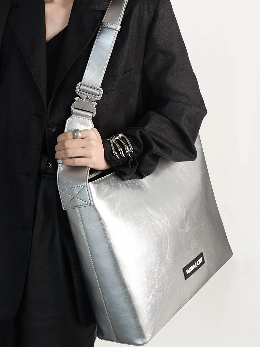 Leather Square Wide-Handle Metallic Bag