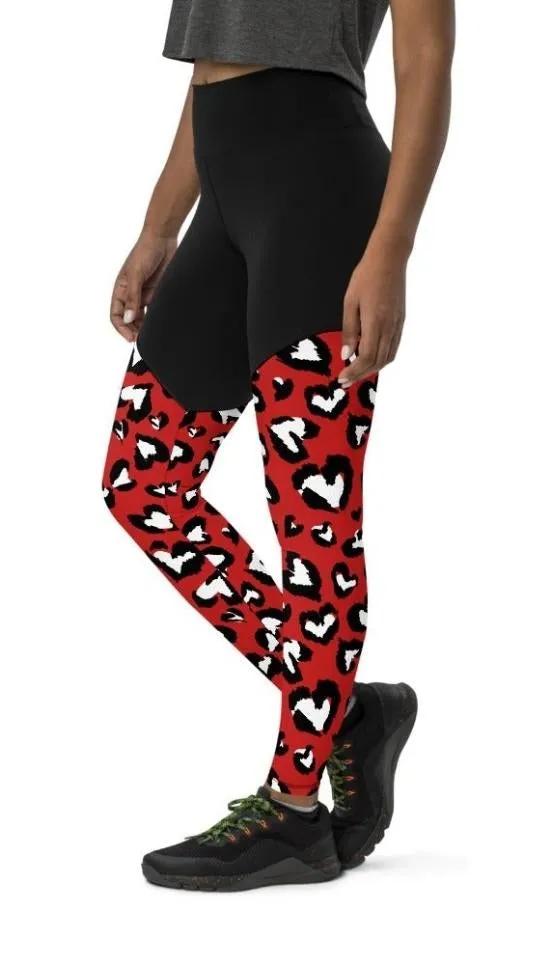 Leopard Hearts Compression Leggings